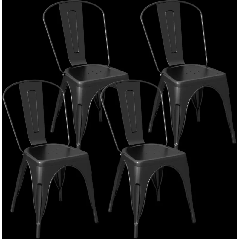 Costway Metal Dining Chairs Set of 4 Removable Backrest 146582973 New Black