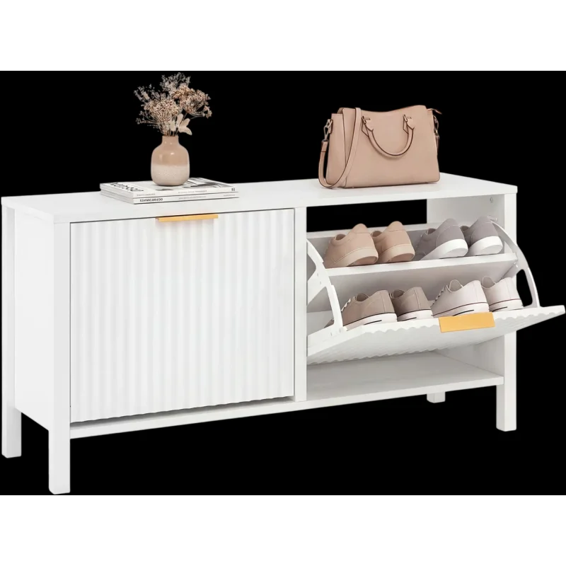 Costway Narrow Wooden Shoe Storage Bench Entryway 2 Flip Drawers 55329387 New White