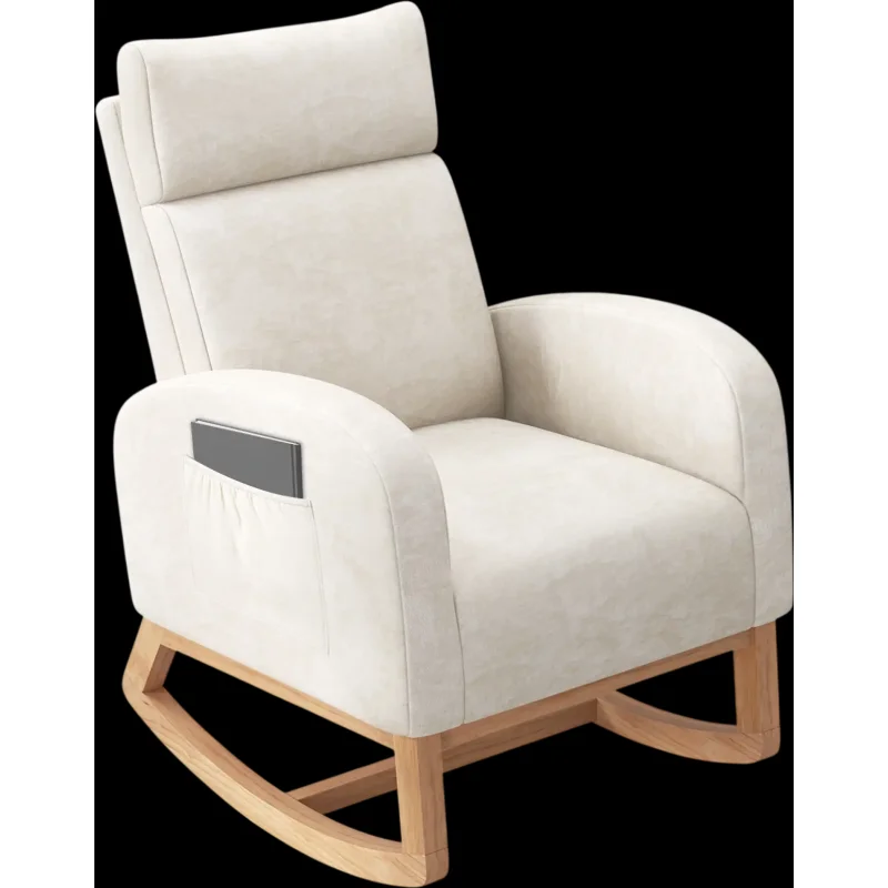 Costway Nursery Rocking Chair Upholstered Chenille Armchair Beige 649518732 New