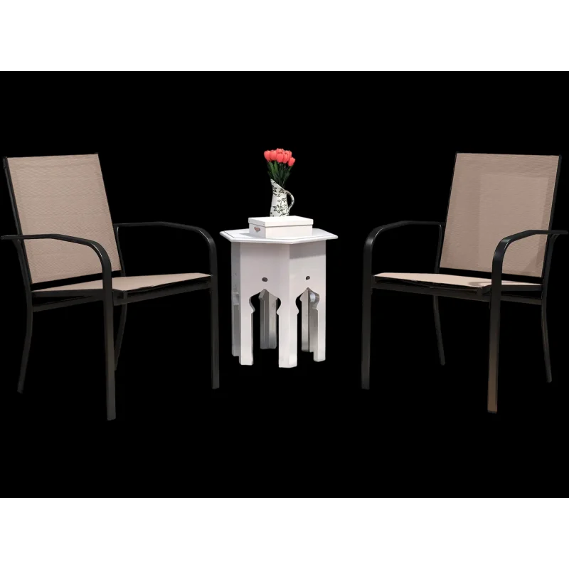Costway Outdoor Dining Chairs Set of 2 High Back Metal Frame Light Brown 831469752 New