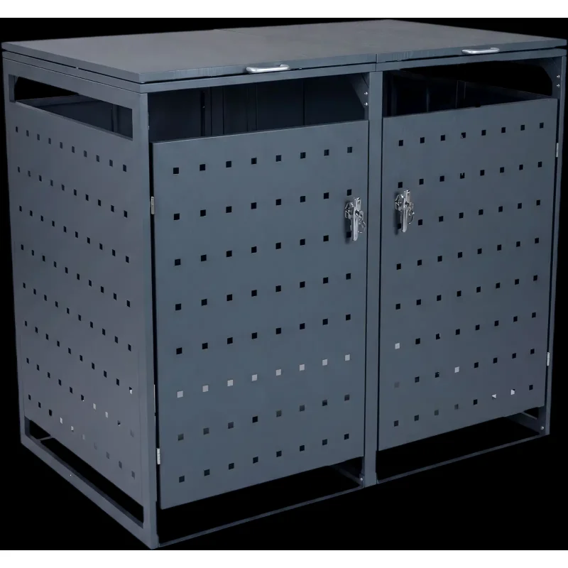 Costway Outdoor Metal Garbage Bin Storage Shed Double Trash Can Enclosure 12673473 New