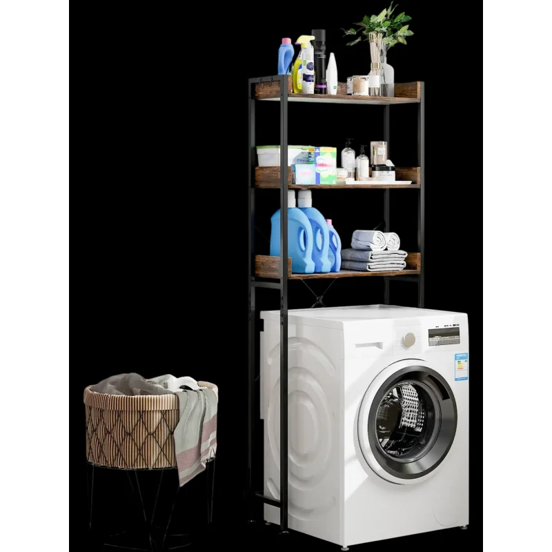 Costway Over Toilet Storage Rack Cabinet with Hooks Adjustable Bottom Bar Rustic Brown 42381795 New Rustic Brown