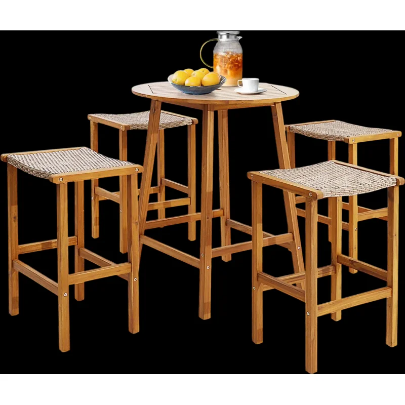 Costway Patio Wood Bar Stools Set of 2 95324871 New