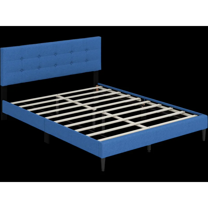 Costway Queen Upholstered Platform Bed Frame Headboard 92163748 New Blue