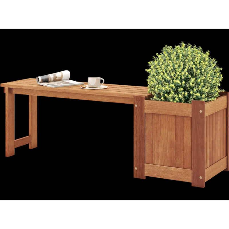 Costway Raised Garden Bed Wood Planter Box Bench Teak Oil Finish 857619432 New