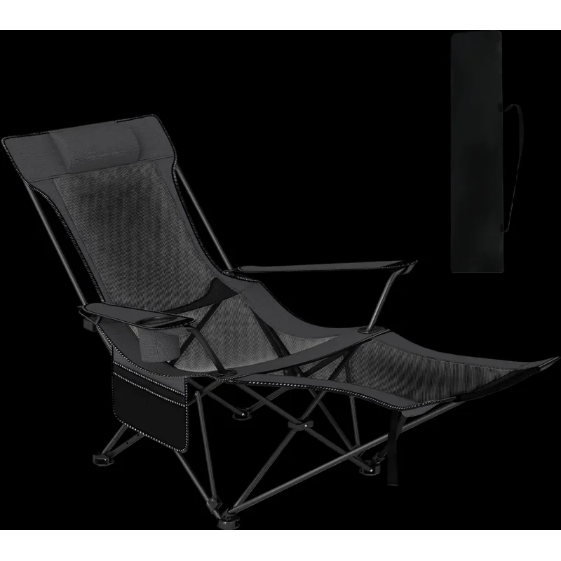 Costway Reclining Camping Chair w/ Removable Footrest Adjustable Backrest 432179865 New Gray