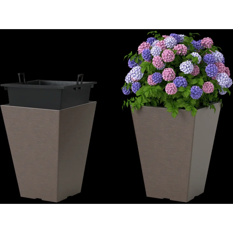 Costway Set of 2 Square Taper Planters w/ Drainage Hole & Removable Inner Bucket 15064812 New Brown
