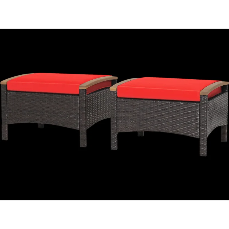 Costway Set of 2 Wicker Patio Ottomans Red Fade-Resistant 24689537 New Red