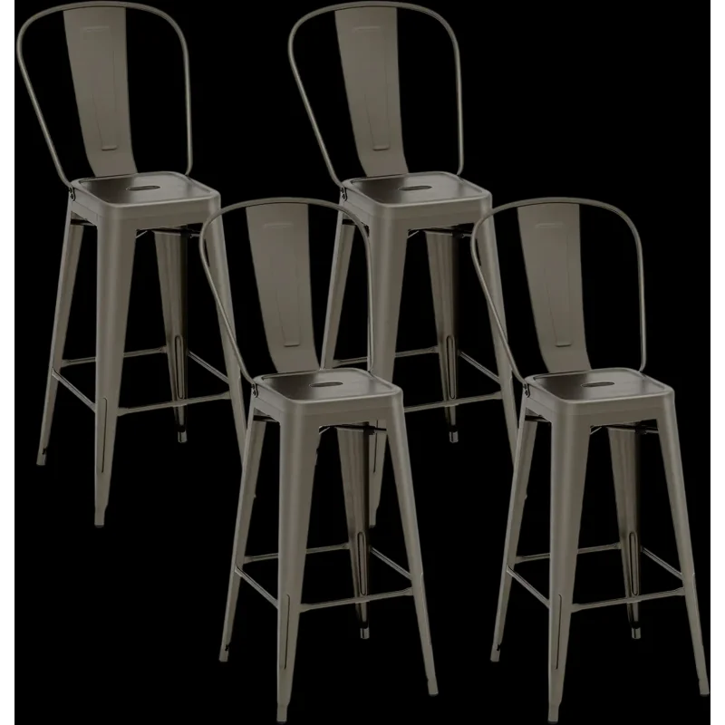 Costway Set of 4 Stackable Metal Bar Height Stools w/ Removable Backrest 93687405 New Gun