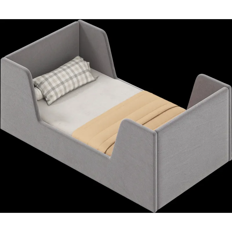 Costway Soft Velvet Toddler Bed Frame with Safety Rails 71858907 New Gray
