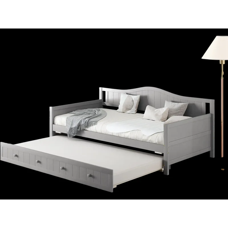 Costway Twin Daybed with Trundle Slats Support Gray 715489236 New Gray