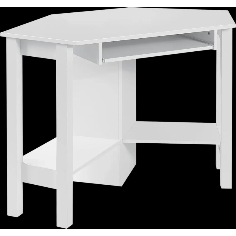 Costway Wooden Study Computer Corner Desk with Keyboard Tray 21074698 New White