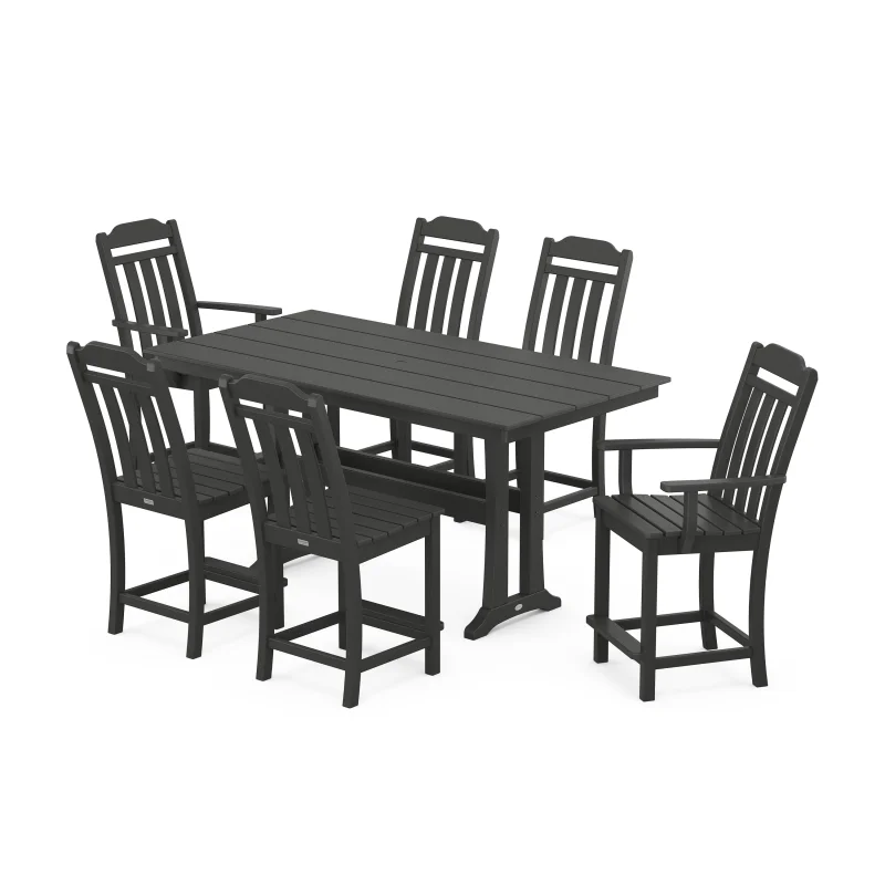 Cottage 7-Piece Farmhouse Counter Set with Trestle Legs Black
