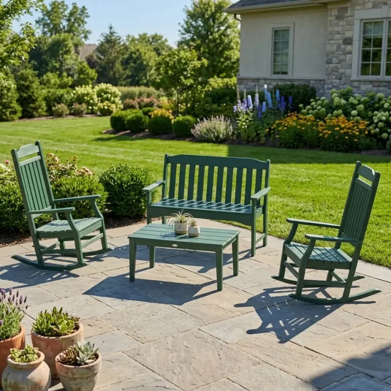 Country Living Cottage 4 Piece Rocking Chair Porch Set Slate Grey