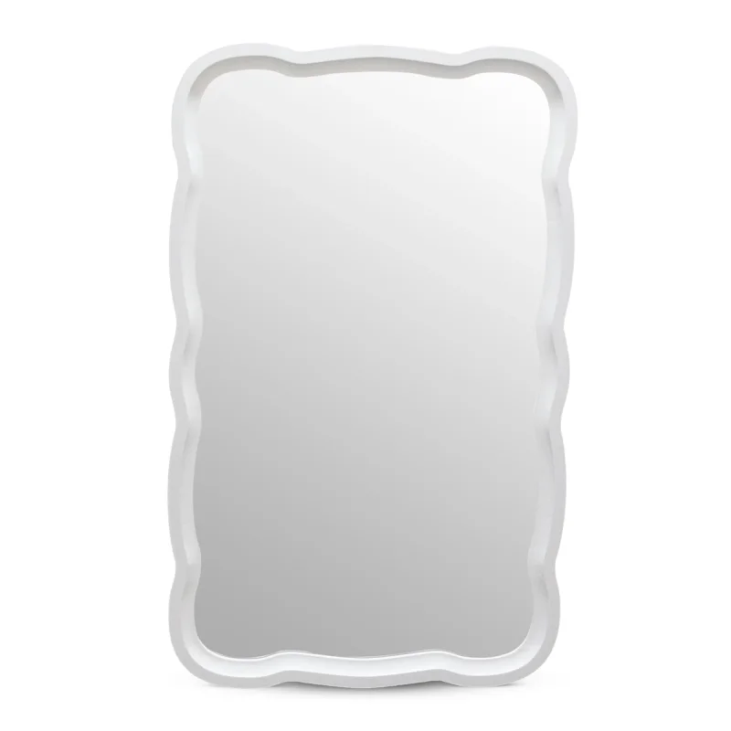 COZAYH Curved Wood Frame Accent Mirror, Modern Farmhouse Wall Decor, White