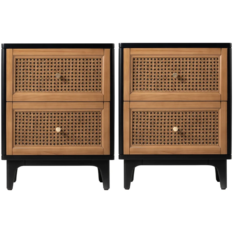 COZAYH Modern Farmhouse 2 Drawer Nightstand, Bedside End Table, Black, Set of 2