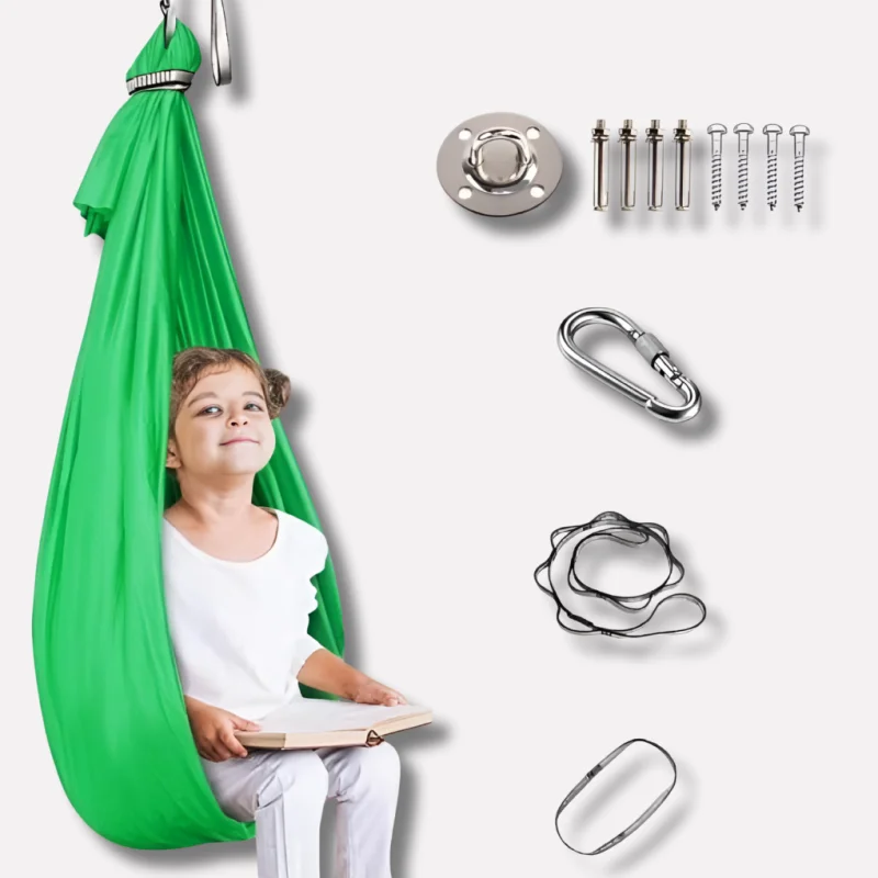 Cozy Hammock Swing | Soft Fabric Sensory Swing for Kids' Relaxation and Play Green