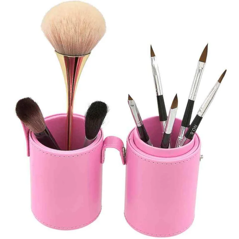 Deluxe Leather Cosmetic / Nail Brush Holder - Pink - Each