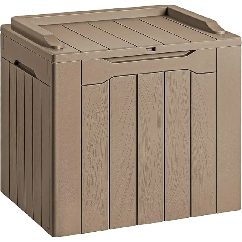 Devoko 30 Gallon Resin Deck Box Outdoor Indoor Waterproof Storage Box for Patio Furniture Pool Accessories Storage for Cushion Garden Tools (30 Gallon, Light Brown)