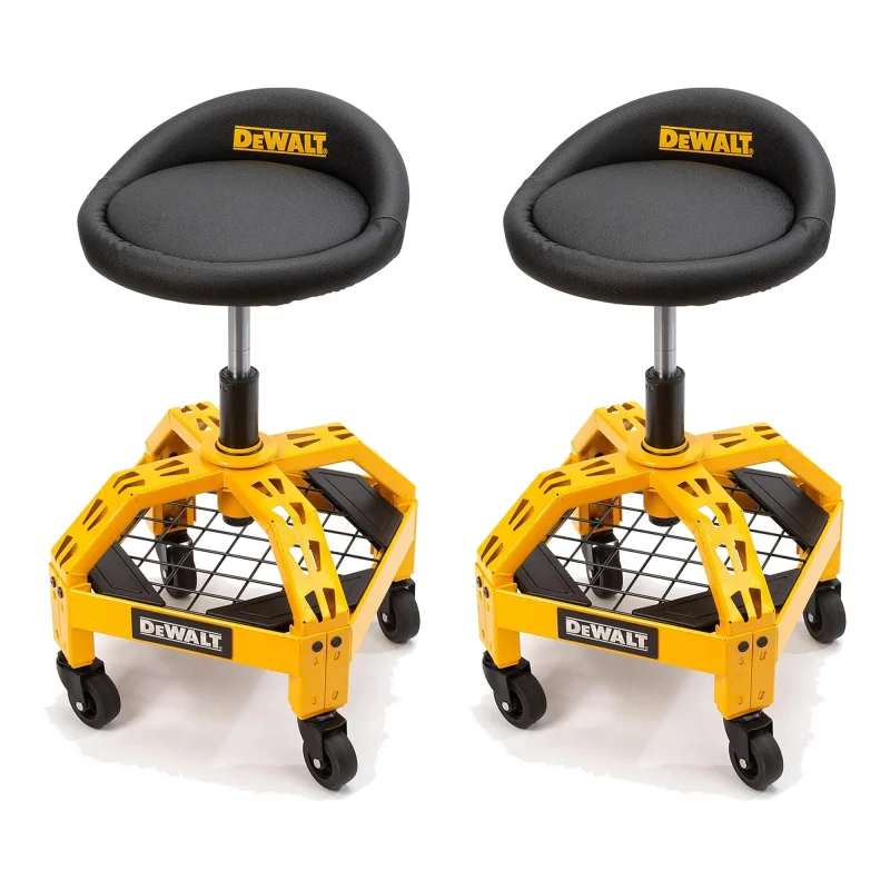 Dewalt 2 Pack Adjustable Shop Stool Heavy-Duty Padded Rolling Chair with Storage