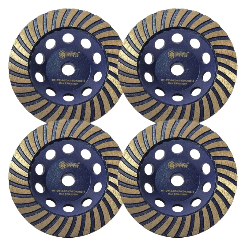 DiamaPro Systems 5 Inch Continuous Rim Turbo Grinding Cup Wheel, Coarse (4 Pack)