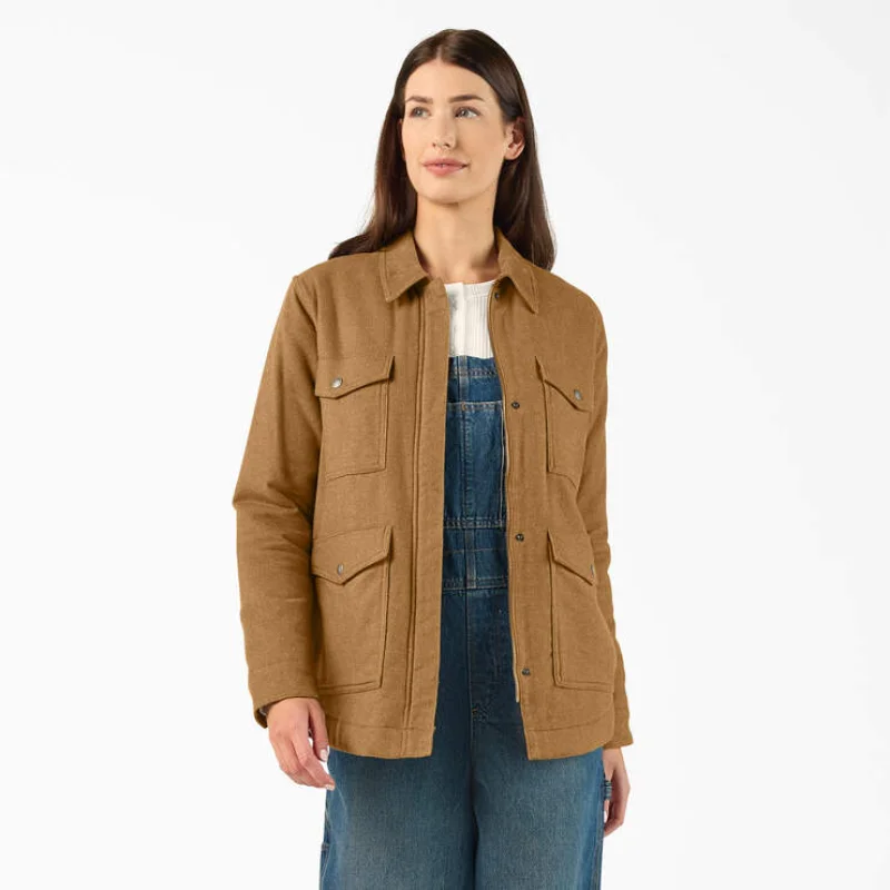 Dickies Womens Fleece Lined Flannel Chore Coat (Brown Duck) Size S