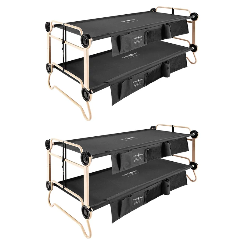 Disc-O-Bed XL Cam-O-Bunk Benchable Double Cot with Organizers, Black (2 pack)