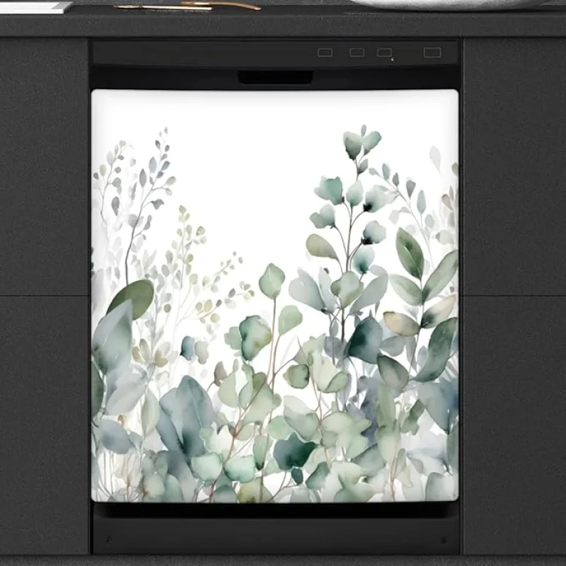 Dishwasher Magnet Cover Eucalyptus Leaves Reusable Dishwasher Magnetic Cover Sticker Decorative Dish Washer Door Cover Panel for Home Kitcen Appliance