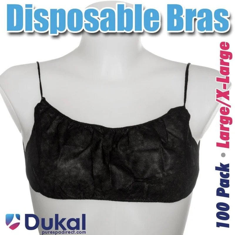 Disposable Single Use Bra - BLACK / Large-XL / 100 Pack - Individually Wrapped Bras by Dukal