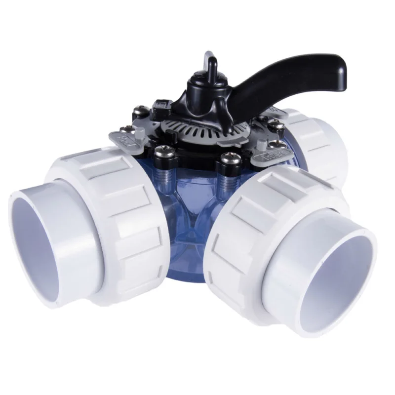 Diverter Valve | CMP | HydroSeal 3-Way Clear Diverter Valve | 2 Socket Unions | Manual