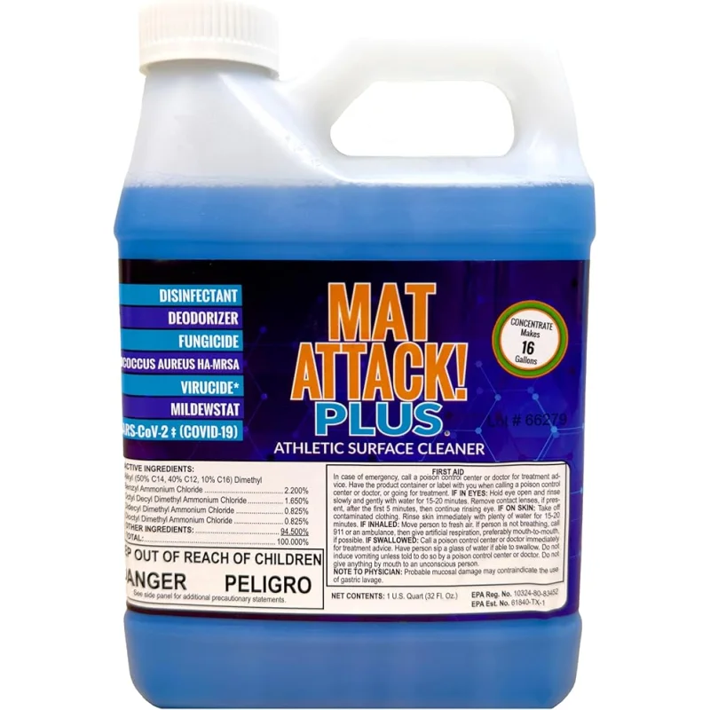 Dollamur Mat Attack! PLUS Gym & Yoga Mat Cleaner, Hygienic Cleaner for Rubber Flooring, Wrestling Mats, and Fitness Floors-Quart