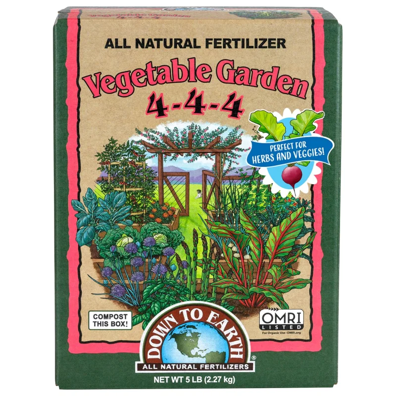 Down To Earth All Natural Fertilizers Organic Vegetable Garden - Plant Food for Vegetables, Herbs, Greens and Raised Beds 4-4-4, 5 lb