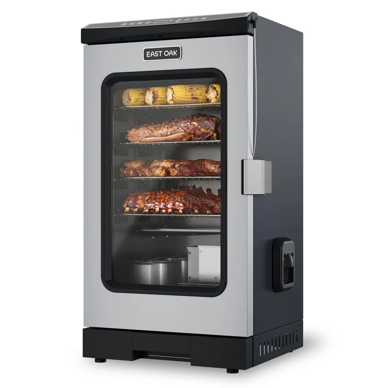 EAST OAK 30" Electric Smoker for Outdoors | Built-in Meat Probe Up to 6 Longer Smokes on a Single Load | Side Chip Loader for Smoking | Bigger Batches with 725 sq in Cooking Area, Mist Silver