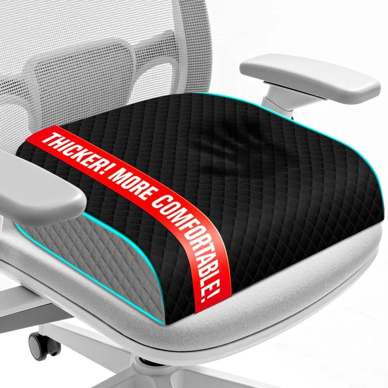 EdenDwell Seat Cushion for Office Chair, Memory Foam Chair Cushions, Car Seat Cushion for Long Sitting, Desk Chair Cushion for Pressure Relief, Non-Slip Bottom, Washable Cover, Large, Black
