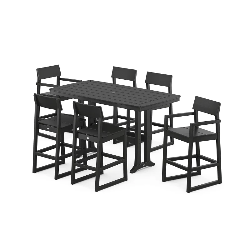 EDGE 7-Piece Bar Set with Trestle Legs Black