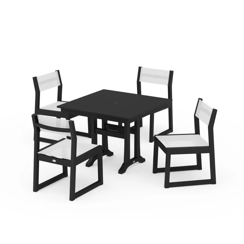 EDGE Sling 5-Piece Farmhouse Trestle Side Chair Dining Set Black
