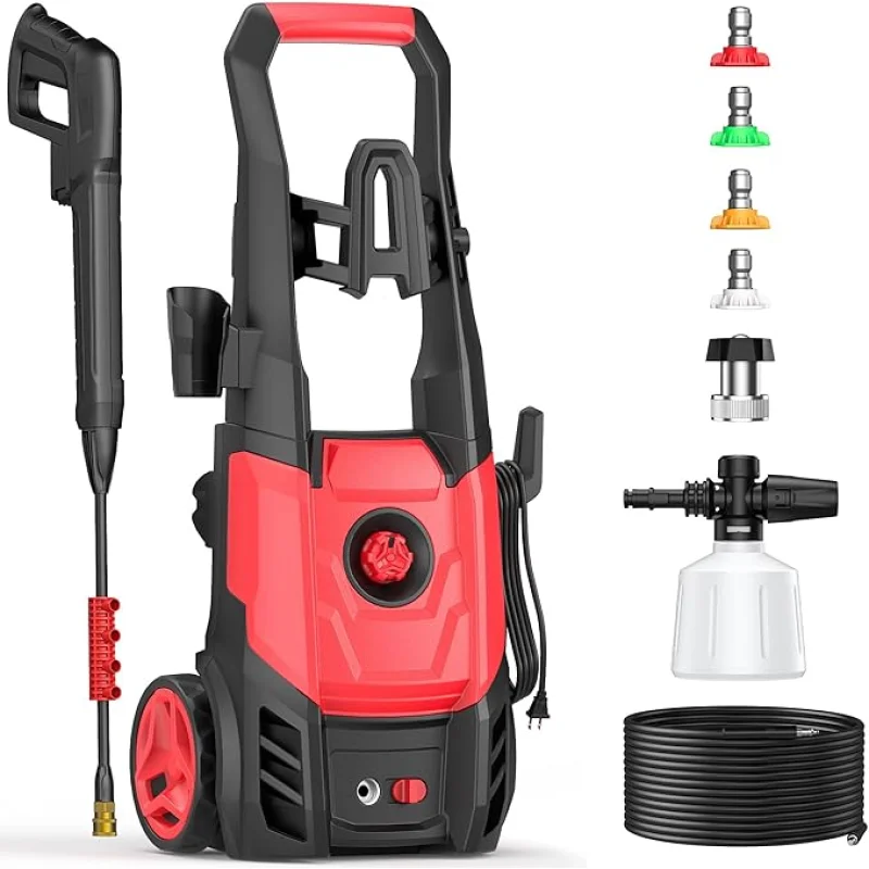 Electric Pressure Washer, 2.5 Max GPM Electric Power Washer with Foam Cannon, Powerwasher with 4 Nozzles, High Pressure Washer for Cars, Driveways, Patios, Decks