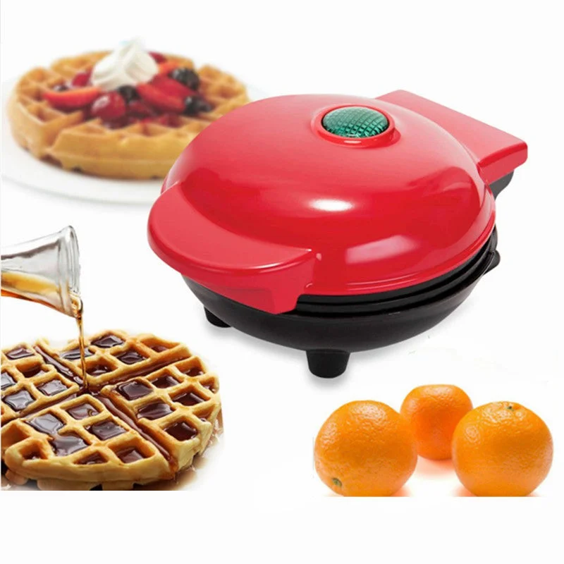 Electric Waffle Maker with Non-Stick Plates | Compact & Lightweight Design for Quick Breakfasts Red