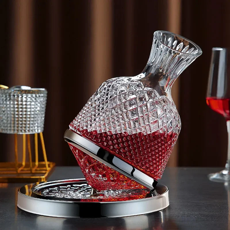 Elegant Crystal Wine Decanter | 360 Rotating Design for Enhanced Aeration Silver