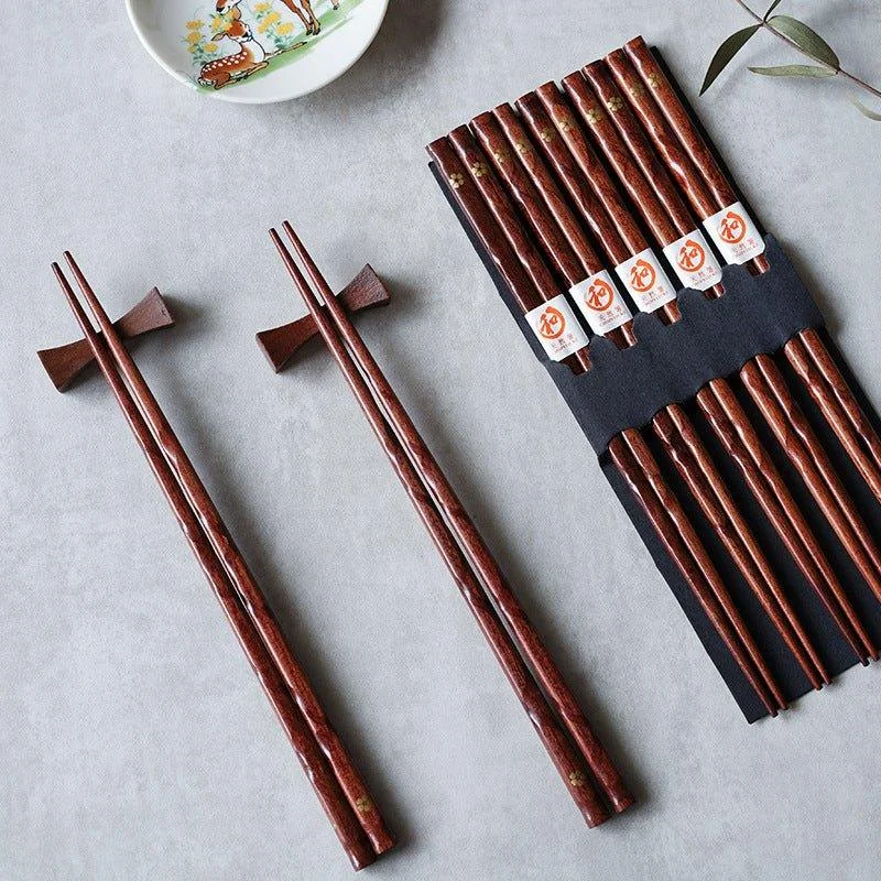 Elegant Wooden Japanese Chopsticks Set with Golden Sakura Motif | Luxurious Dining Experience for Japanese Cuisine