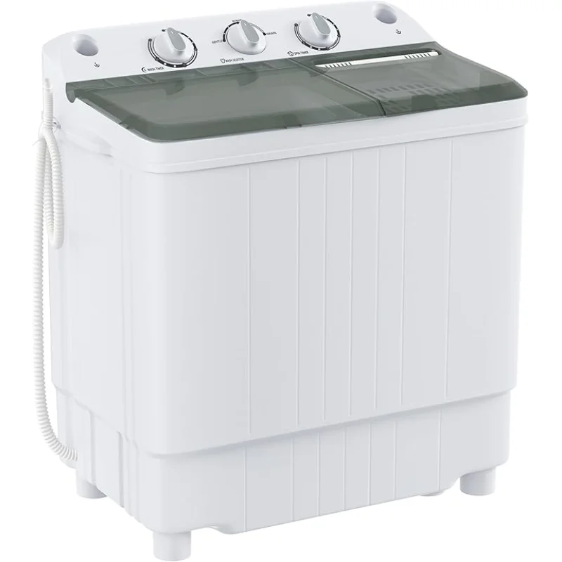 Elevon Portable Washing Machine Twin Tub 9.9 Lbs Capacity, (7.7 Lbs) and Spinner(2.2 Lbs) Combo Mini Compact Laundry Washer for Home, Apartment, Camping, RVs and Dorms, Black/White