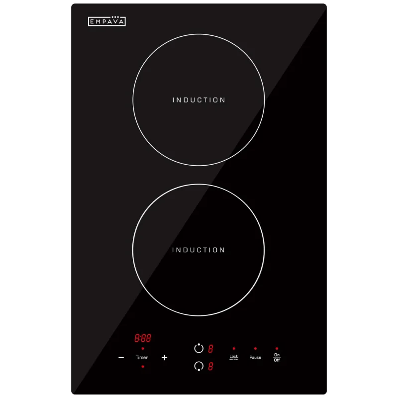 Empava Electric Stove Induction Cooktop Vertical with Dual Burners Vitro Smooth Surface 120V, 12 Inch, Black Ceramic Glass