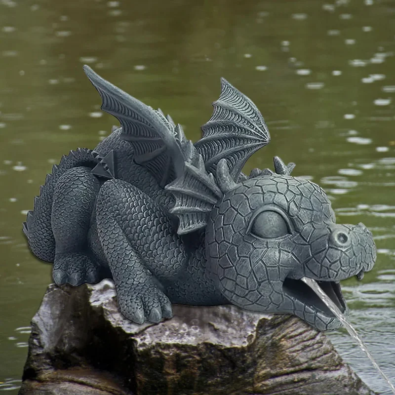 Enchanting Garden Statues | Water Spraying Dragon Sculpture with Realistic Design | Weatherproof Resin Fountain for Outdoor Spaces