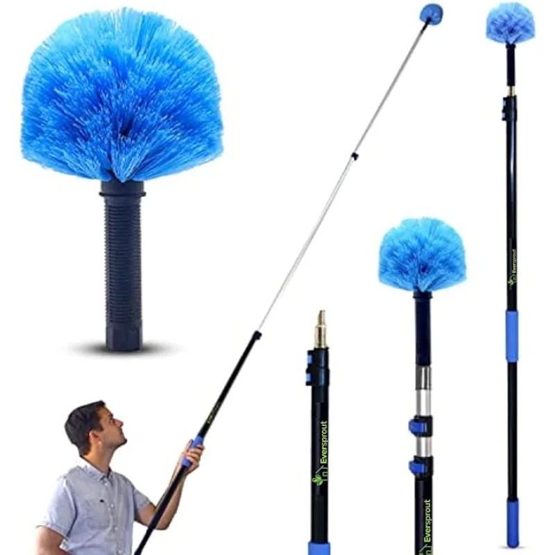 EVERSPROUT 5-to-12ft Telescoping Durable Duster with Extension PoleLightweight 3 Stage Cobweb DusterExtendable to 20ft Reach for Cleaning High Ceilings and Spider Webs
