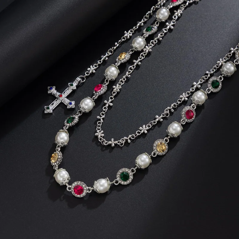 Fashion Layered Pants Wallet Chains - Exquisite Gold Silver Rhinestone Flower Pearl Jean Pocket Chain for Women Men Cute Bag Purse Charms Jewelry (silver link round)