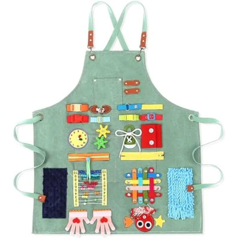 Fidget Apron for Elderly Fidget Blanket for Dementia Alzheimer's Therapy Activity Apron Anxiety Relief Toys(Green)