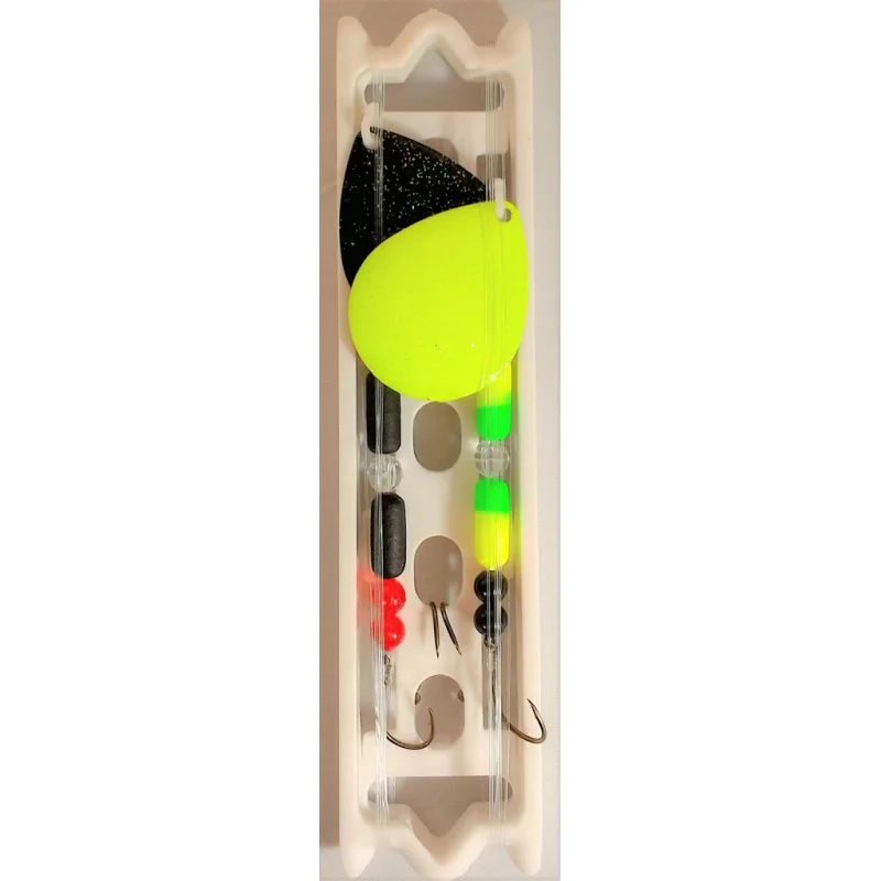 Fish Eye Tackle Colorado #6 UV Harness 2 Hooks & Floats 2ct (Black+UV Chartreuse Crystal)