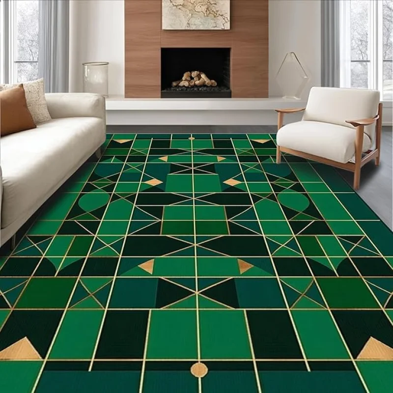 Flatwoven High Traffic Area Rug 8x10, Geometric Bathroom & Scrubber with Replaceable Heads, Non Slip, Stain Resistant, Washable Area Rugs for Living Room, Bedroom (Green, 8x10)