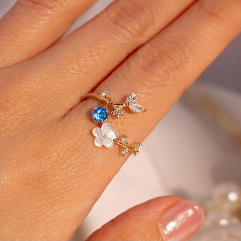 Floral Birthstone Ring | Adjustable Cubic Zirconia Design for Everyday Elegance Gold