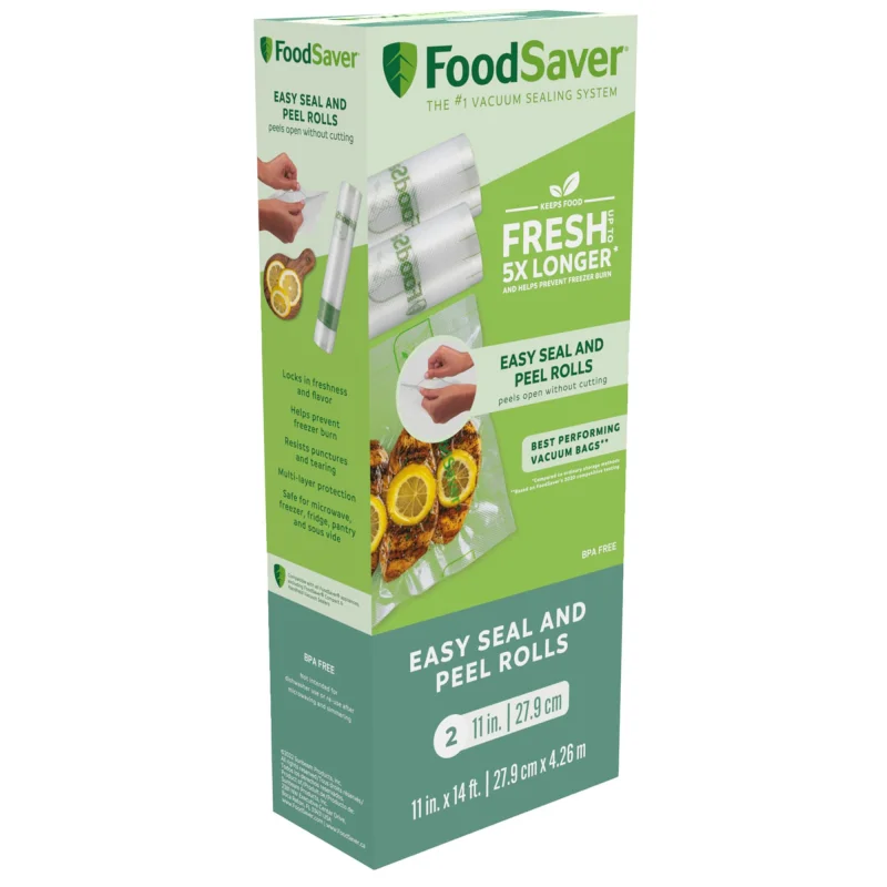 FoodSaver Easy Seal and Peel Vacuum Seal Rolls, No Cutting, 11" x 14', 2 Pack